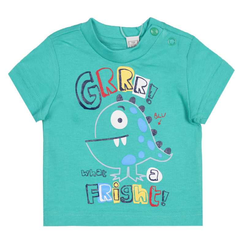 Памучна тениска с щампа за бебе, зелена  337306