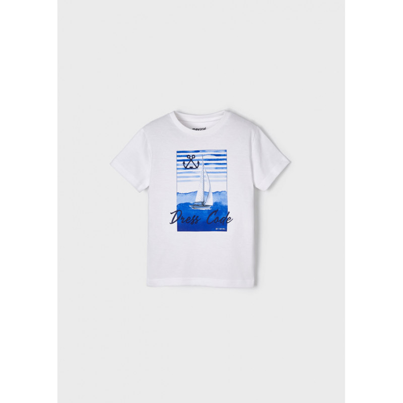 Тениска с морски принт и надпис, бяла  338553