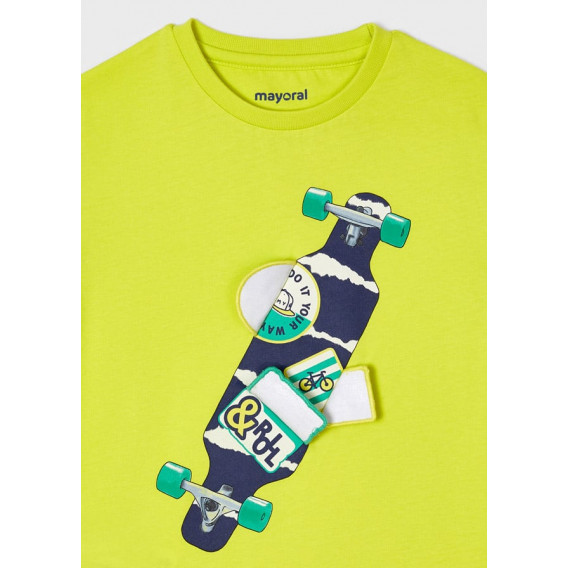 Тениска с щампа на скейтборд, лимонено жълта Mayoral 338602 3