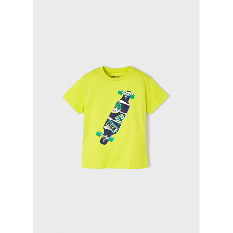 Тениска с щампа на скейтборд, лимонено жълта  338605