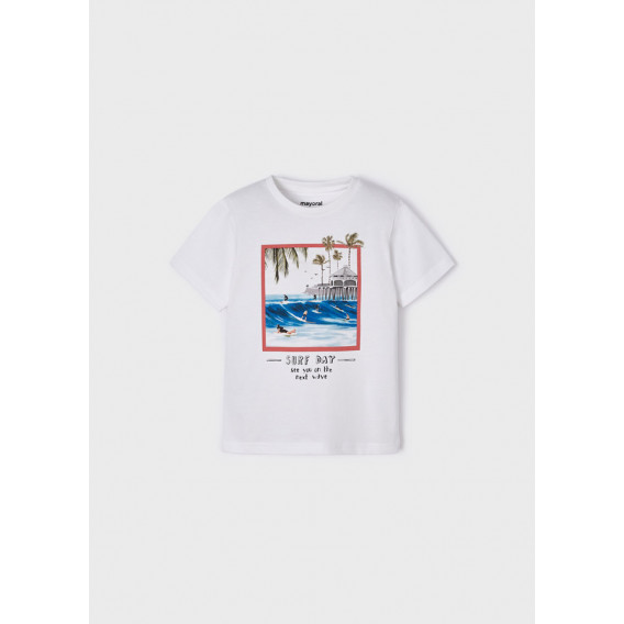 Тениска с морска щампа Surf Day, бяла Mayoral 338621 