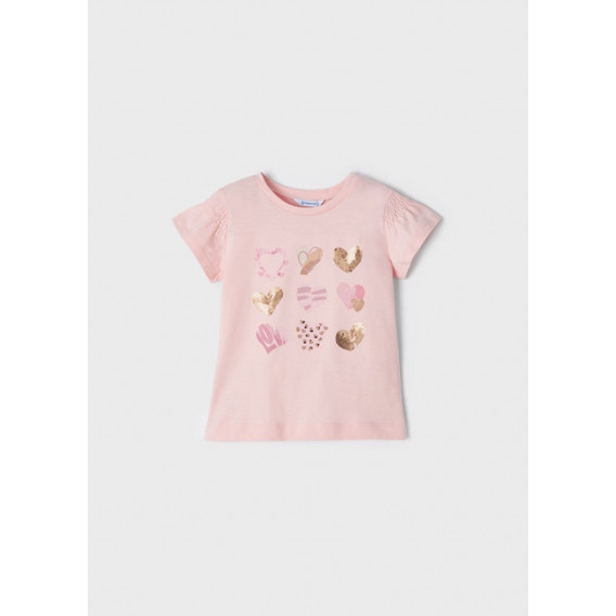Тениска със сърца и пайети, розова Mayoral 338637 