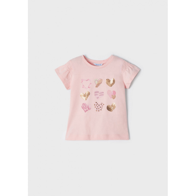 Тениска със сърца и пайети, розова  338637