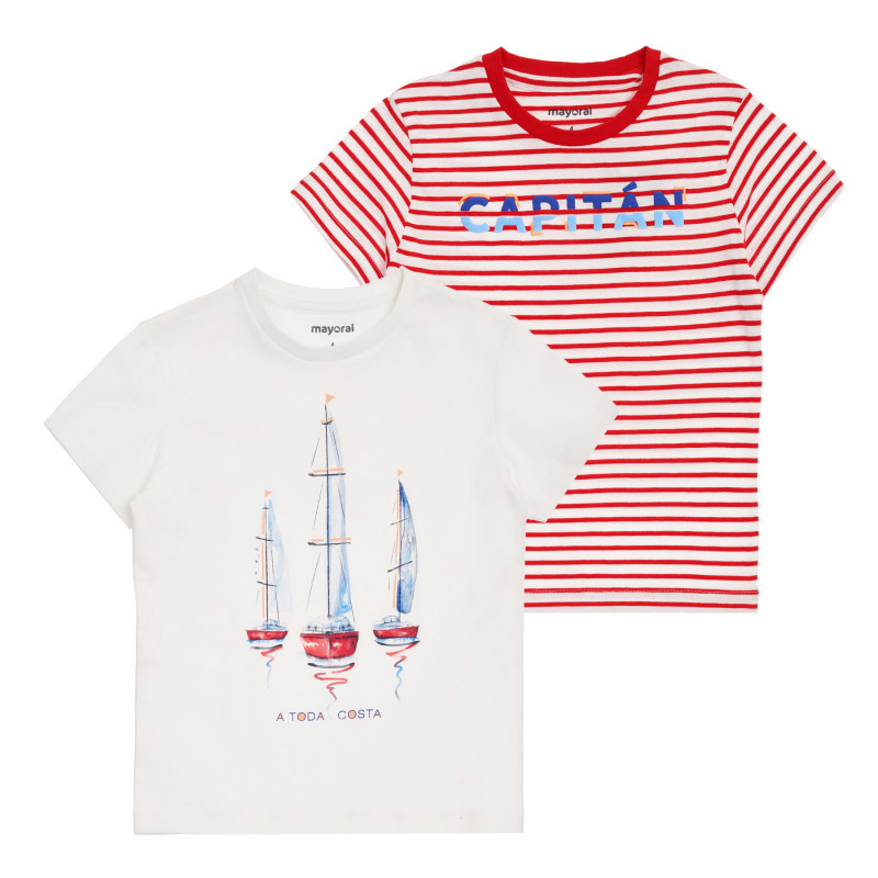 Комплект от две тениски с морски мотиви, червена и бяла  340709