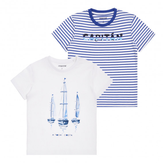 Комплект от две тениски с морски мотиви, синя и бяла Mayoral 340843 
