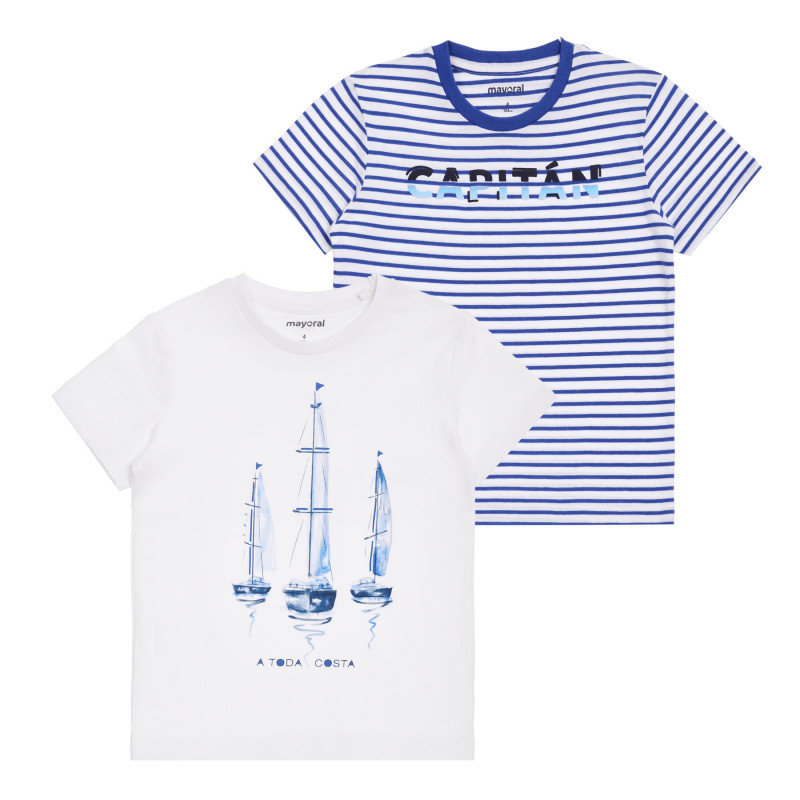 Комплект от две тениски с морски мотиви, синя и бяла  340843