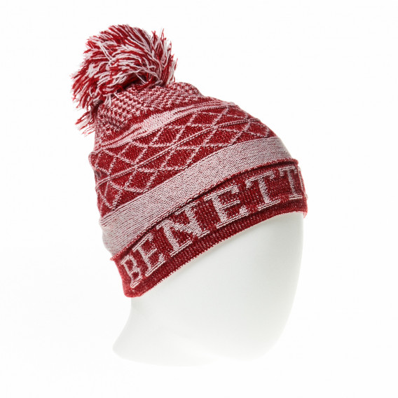 Зимна шапка за момче с пискюл в бяло и червено Benetton 34118 2