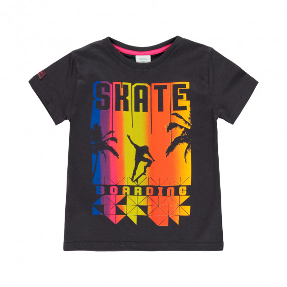 Памучна тениска с щампа Skate, черна Boboli 341425 