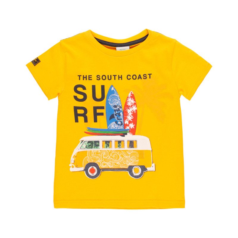 Памучна тениска с щампа Surf, жълта  341447