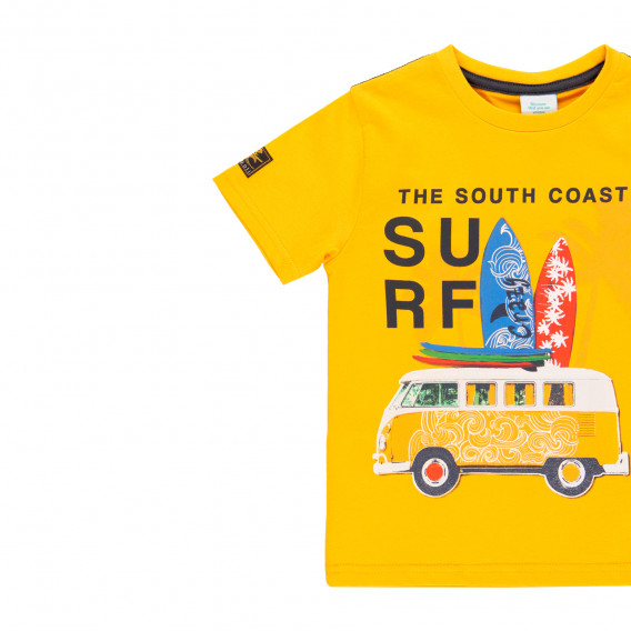 Памучна тениска с щампа Surf, жълта Boboli 341449 3