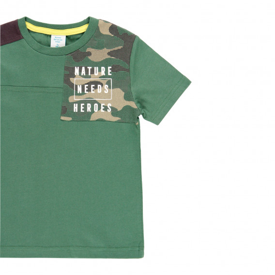 Памучна тениска с камуфлажна апликация, зелена Boboli 341826 3