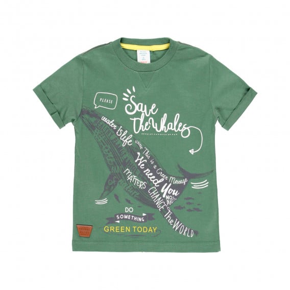 Памучна тениска с щампа Green, зелена Boboli 341835 