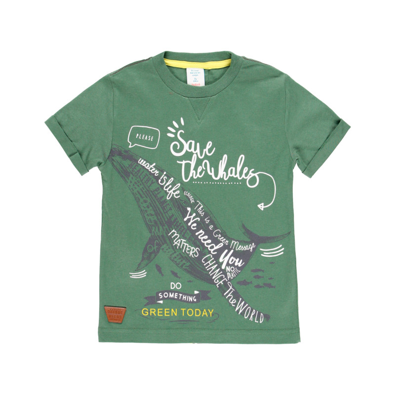 Памучна тениска с щампа Green, зелена  341835