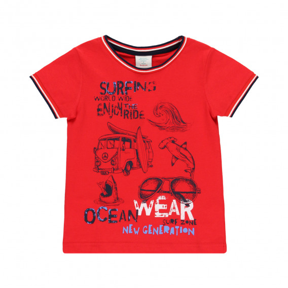 Памучна тениска с фигурална щампа, червена Boboli 341940 