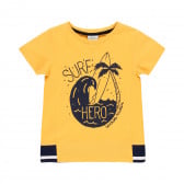 Памучна тениска с щампа Surf Hero, жълта Boboli 341981 