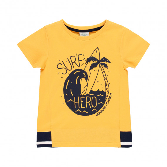 Памучна тениска с щампа Surf Hero, жълта Boboli 341981 