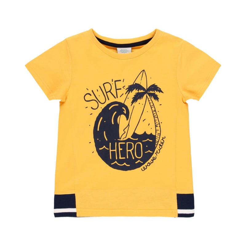 Памучна тениска с щампа Surf Hero, жълта  341981