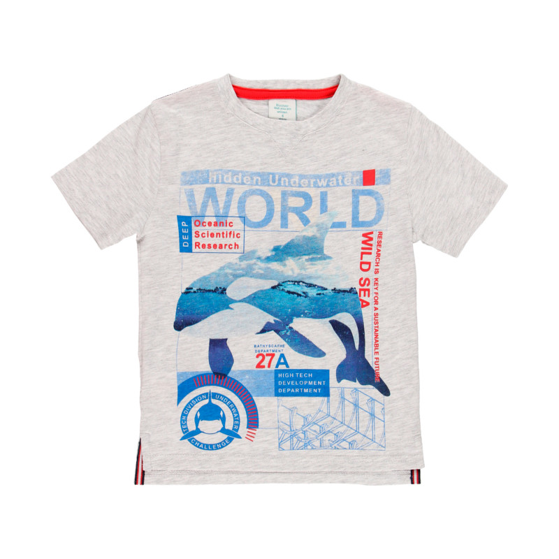 Тениска с щампа World, сива  341988