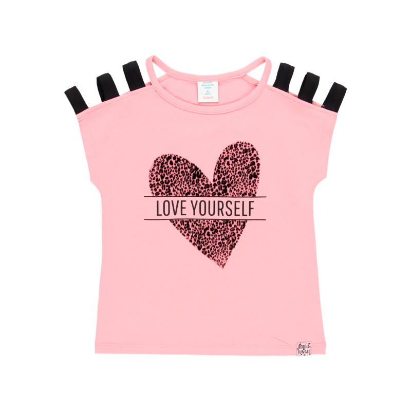 Памучна тениска Love yourself, розова  342028