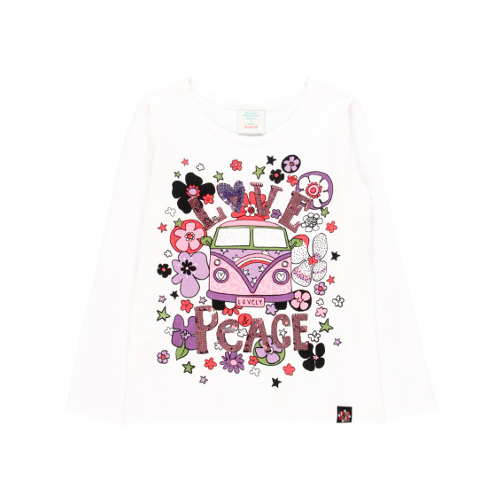 Памучна блуза с флорална щампа и пайети, бяла Boboli 342096 