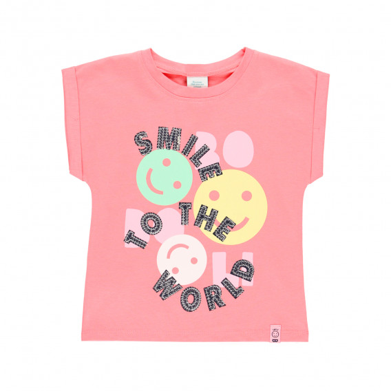 Памучна тениска Smile, розова Boboli 342147 
