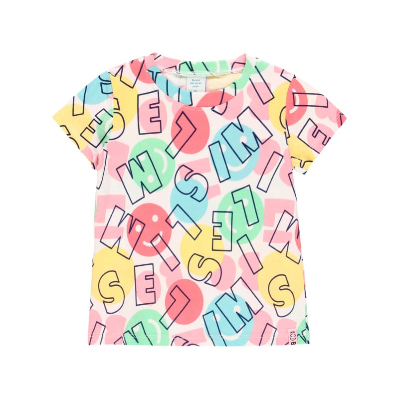 Памучна тениска с графичен принт Smile, многоцветна  342156