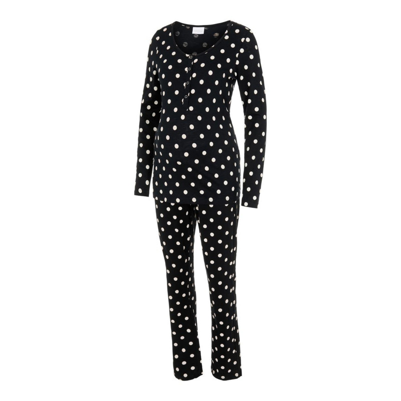 Пижама от органичен памук за бременни с принт на точки, черна  342813