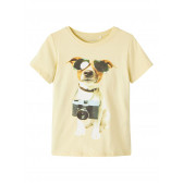 Памучна тениска с щампа на куче, жълта Name it 342883 