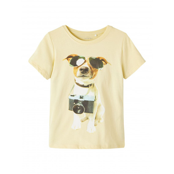 Памучна тениска с щампа на куче, жълта Name it 342883 