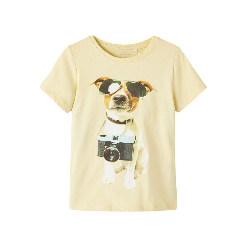 Памучна тениска с щампа на куче, жълта  342883