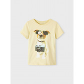 Памучна тениска с щампа на куче, жълта Name it 342884 2