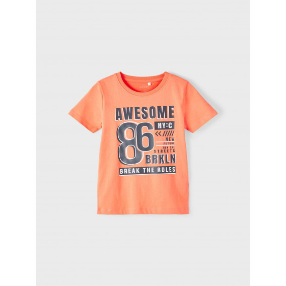 Памучна тениска с графична щампа, оранжева Name it 342900 2