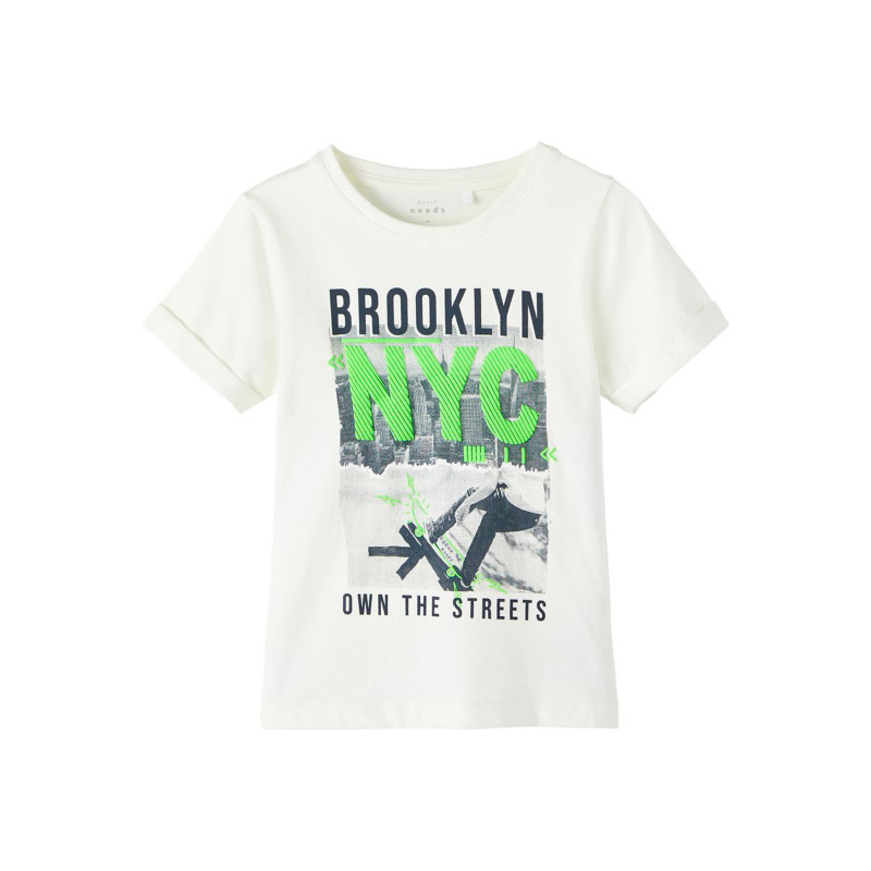Тениска с щампа Brooklyn, бяла  342910