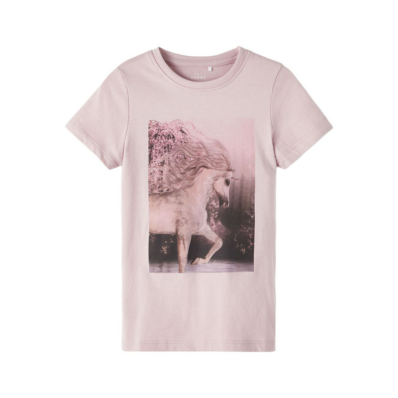 Памучна тениска с щампа Еднорог, розова  342917