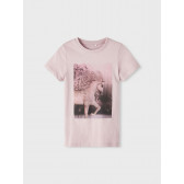 Памучна тениска с щампа Еднорог, розова Name it 342918 2