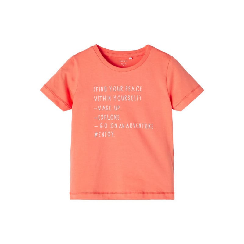 Тениска от органичен памук с графична щампа, оранжева  342941