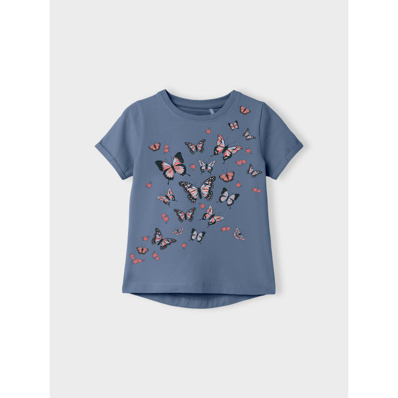 Тениска с щампа на пеперуди, синя  342949