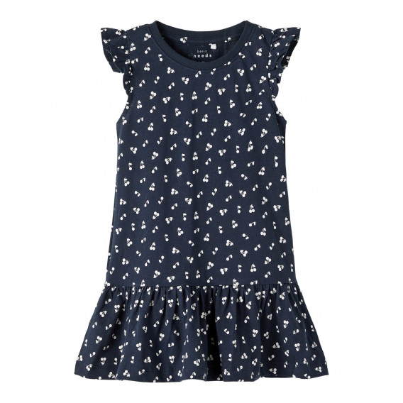 Памучна рокля с принт на черешки, тъмносин цвят Name it 343161 