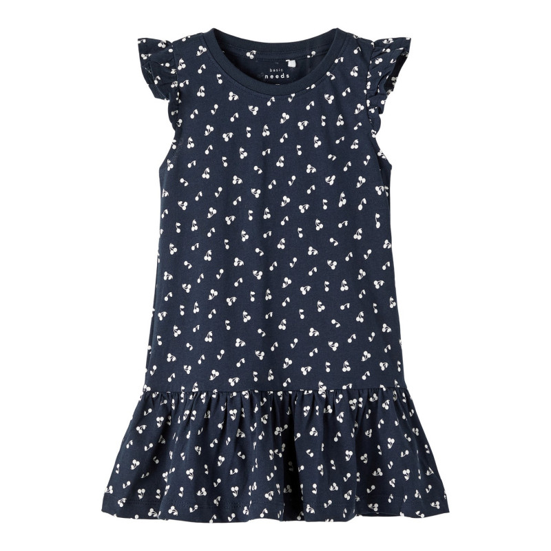 Памучна рокля с принт на черешки, тъмносин цвят  343161