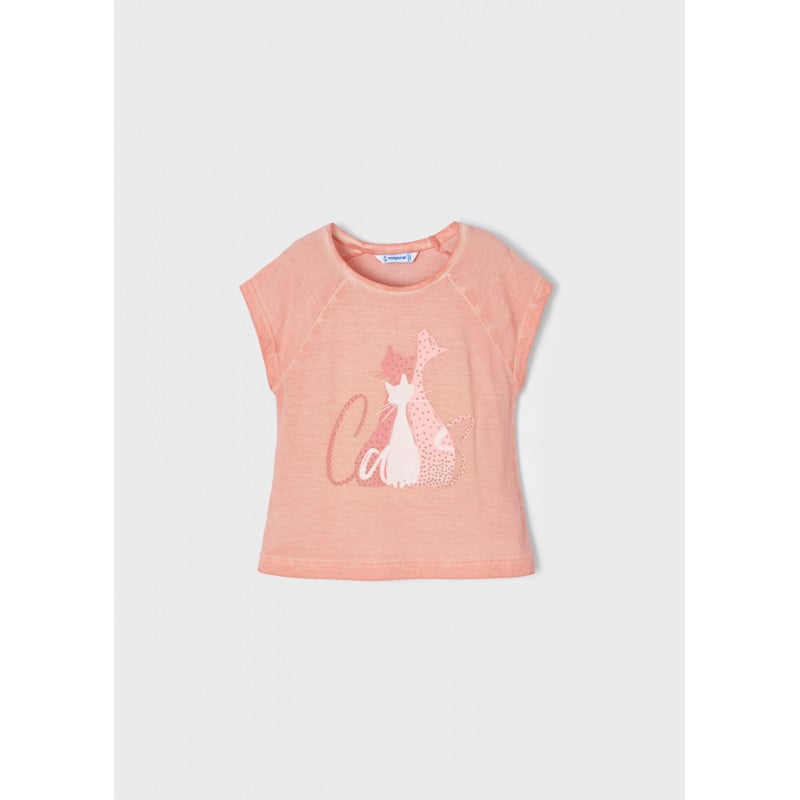 Тениска с щампа на котки и декоративни капси, розова  343254