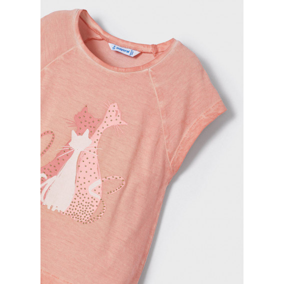 Тениска с щампа на котки и декоративни капси, розова Mayoral 343256 4