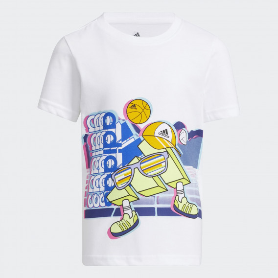 Тениска с цветен принт на графити, бяла Adidas 343359 