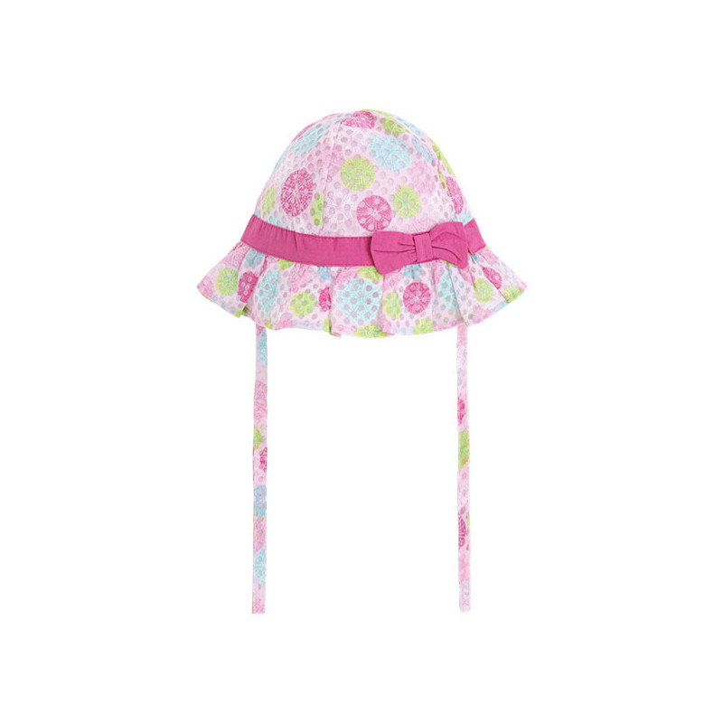 Памучна шапка за бебе момиче с цветен принт и пришита панделка  34344