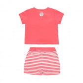 Памучен комплект тениска и къс панталон за бебе, червено и бяло Boboli 343881 2