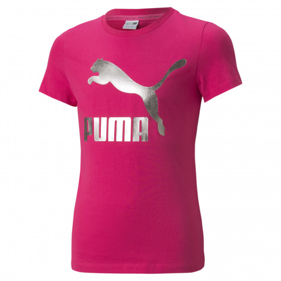 Памучна тениска със сребристо лого, розова Puma 344165 