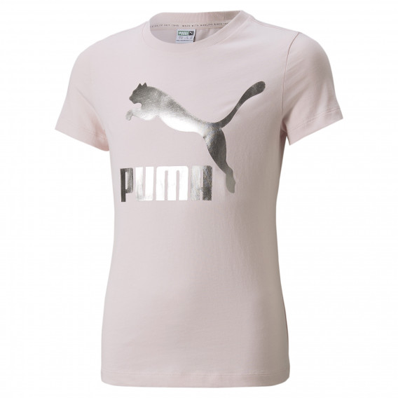 Памучна тениска със сребристо лого, светлорозова Puma 344166 