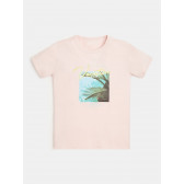 Памучна тениска с щампа, розова Guess 345363 5