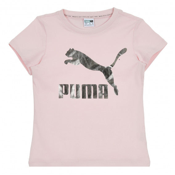 Памучна тениска със сребристо лого, светлорозова Puma 345837 1