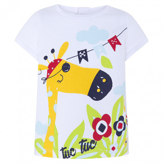 Памучна тениска с къс ръкав за момиче, с принт на жираф три тик-так копчета Tuc Tuc 34680 
