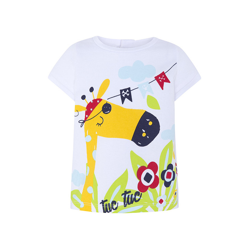 Памучна тениска с къс ръкав за момиче, с принт на жираф три тик-так копчета  34680